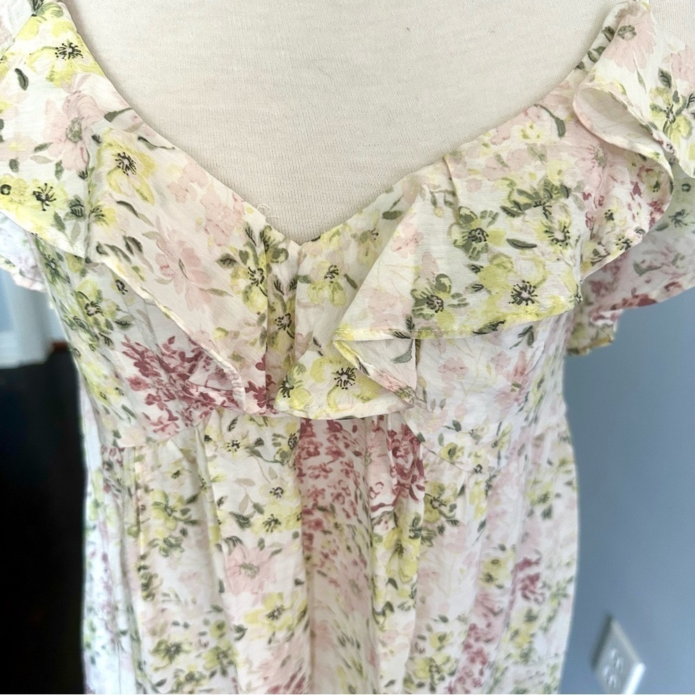 H&M Floral Sleeveless Flounce V Neck Dress - Size M - Picture 8 of 14